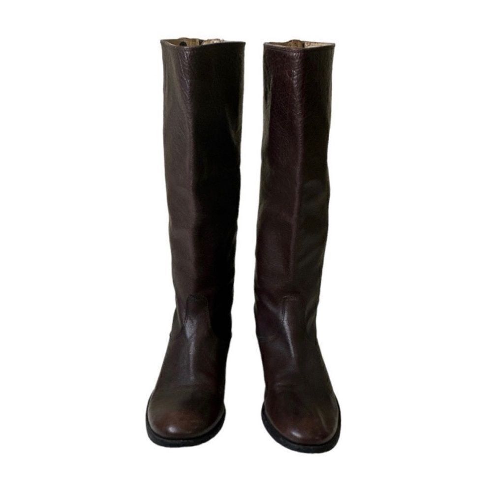 Frye Melissa Button Back Zip Brown Leather Tall Riding Boots